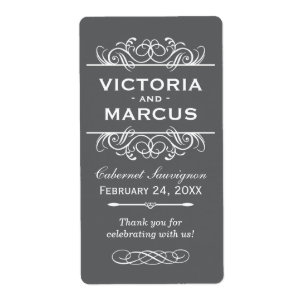 Charcoal Wedding Wine Bottle Monogram Favour Label