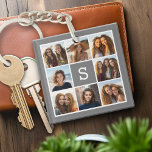 Charcoal White 8 Photo Collage Custom Monogram Keychain<br><div class="desc">You can use 8 square or Instagram photos for this design. Use 8 square photos to create a unique and personal gift. Or you can keep the hipster puppy and make a trendy keepsake. If you need to adjust the pictures,  click on the customize tool to make changes.</div>