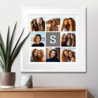 Charcoal White 8 Photo Collage Custom Monogram