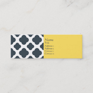 Charcoal, White and Yellow Quatrefoil Pattern Mini Business Card