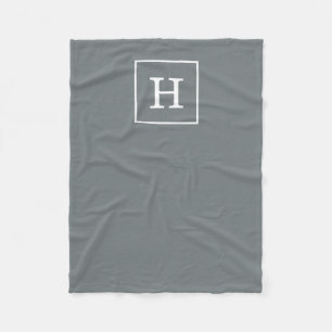 Charcoal White Framed Initial Monogram Fleece Blanket