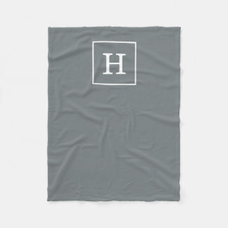 Charcoal White Framed Initial Monogram Fleece Blanket