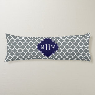 Charcoal White Moroccan #5 Navy 3 Initial Monogram Body Pillow