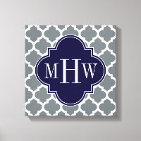 Charcoal White Moroccan #5 Navy 3 Initial Monogram
