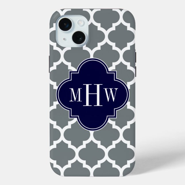 Charcoal White Moroccan #5 Navy 3 Initial Monogram Case-Mate iPhone Case (Back)