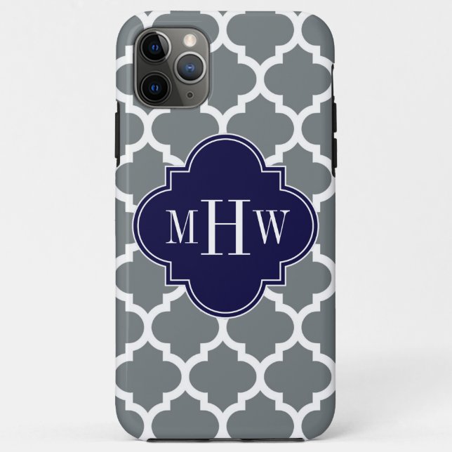 Charcoal White Moroccan #5 Navy 3 Initial Monogram Case-Mate iPhone Case (Back)