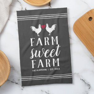 Charcoal & White Personalized Farm Sweet Farm Kitchen Towel