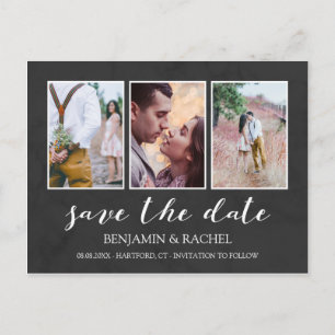 Charcoal & White Save the Date Photo Collage Announcement Postcard