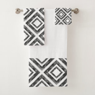Charcoal White Watercolor Diamond Geometric Bath Towel Set