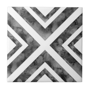 Charcoal White Watercolor Diamond Geometric Tile