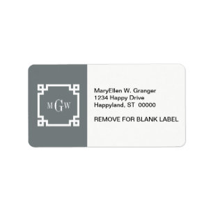 Charcoal Wht Greek Key #2 Framed 3 Init Monogram Label