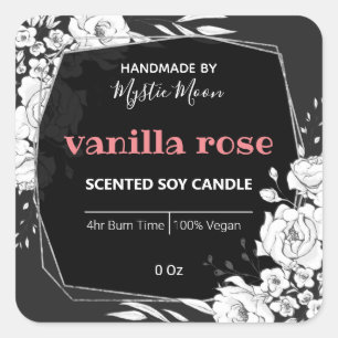Charcoal With White Flowers Soy Candle Label