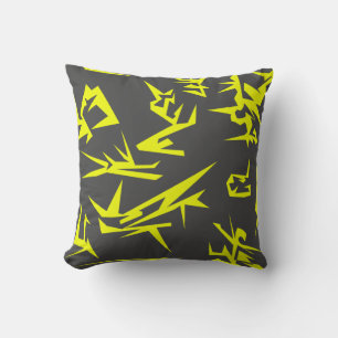 Charcoal Yellow Abstract Art Cushion Pillow