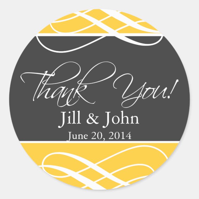 Charcoal Yellow Thank You Favour Labels Wedding (Front)
