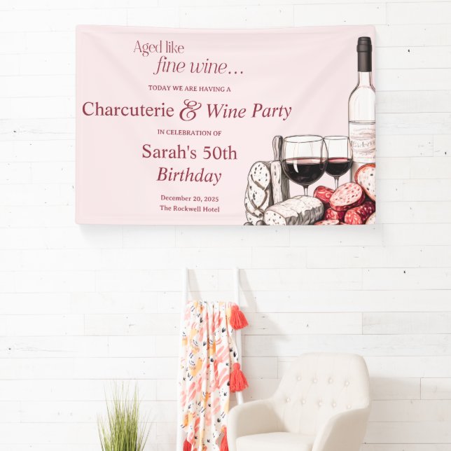 Charcuterie and Red Wine 50th Birthday Blush Banner (Insitu)