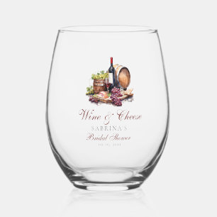 Charcuterie Board Wine & Cheese Bridal Shower Stemless Wine Glass