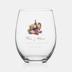 Charcuterie Board Wine & Cheese Bridal Shower Stemless Wine Glass