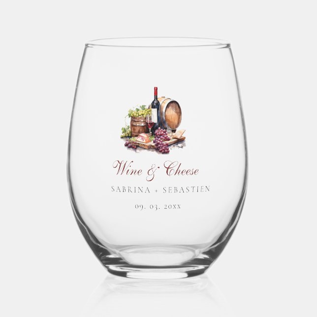 Charcuterie Board Wine & Cheese Bridal Shower Stemless Wine Glass (Back)
