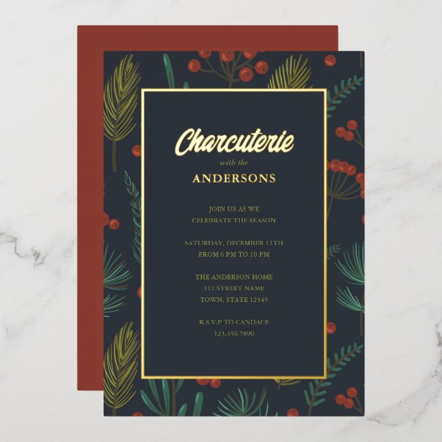 Charcuterie Christmas Party  Foil Invitation (Front/Back)