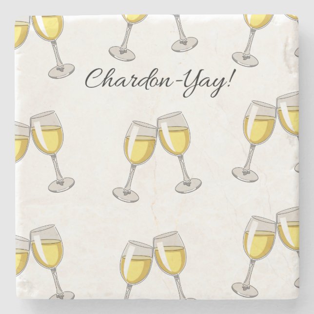 Chardon-Yay! White Wineglasses Stone Coaster (Front)