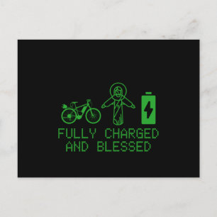 Charged And Blessed EBike Electric Bicycle Biking Postcard
