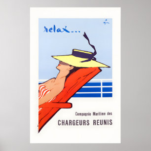 Chargeurs Reunis Relax Affiche Ancienne de Voyage