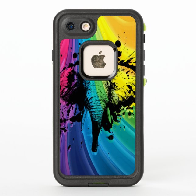 Charging Bull Elephant on Rainbow LifeProof iPhone Case (Back)
