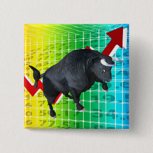 Charging Bull Market Run 2 Inch Square Button