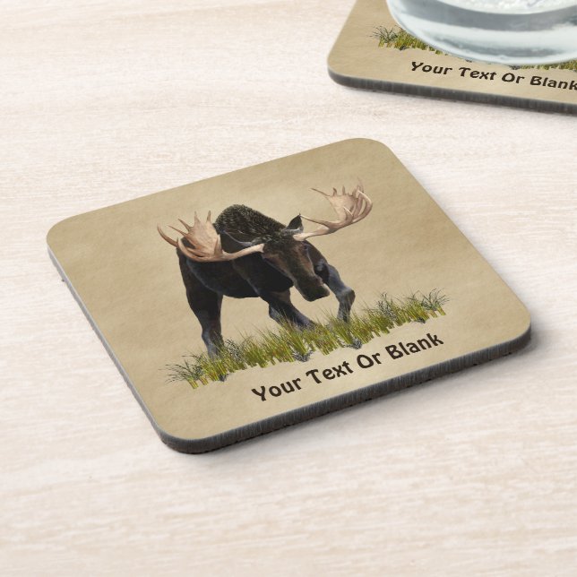 Charging Bull Moose On Old Paper Coaster (Left Side)