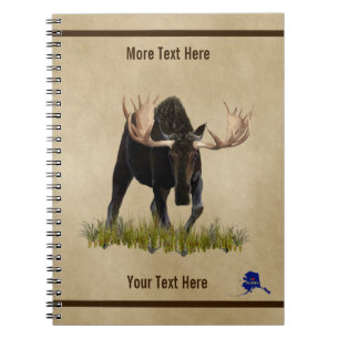 Charging Bull Moose On Old Paper Notebook