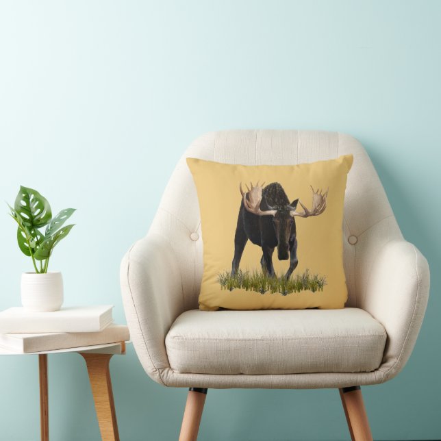 Charging Bull Moose Throw Pillow (Chair)