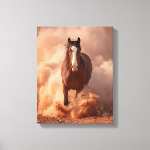 Charging Horse Dust Storm Sunset Art Canvas Print