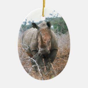 Charging Rhino Ceramic Ornament
