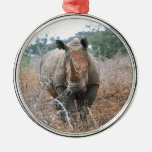 Charging Rhino Metal Ornament