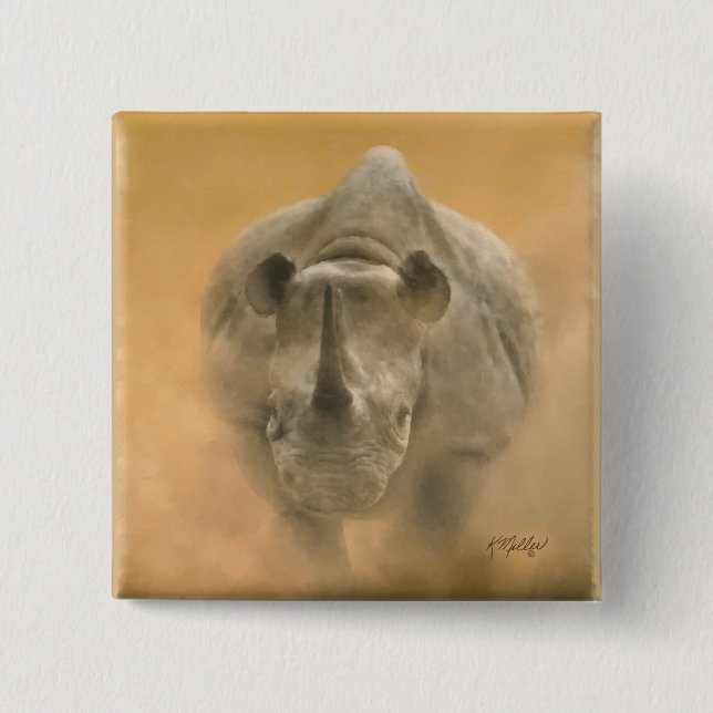 Charging Rhino – Pastels 2 Inch Square Button (Front)