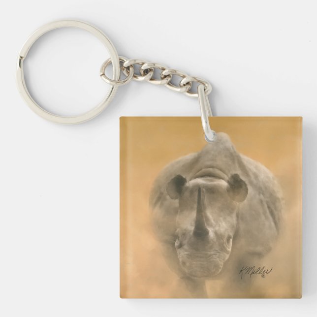 Charging Rhino – Pastels Keychain (Front)