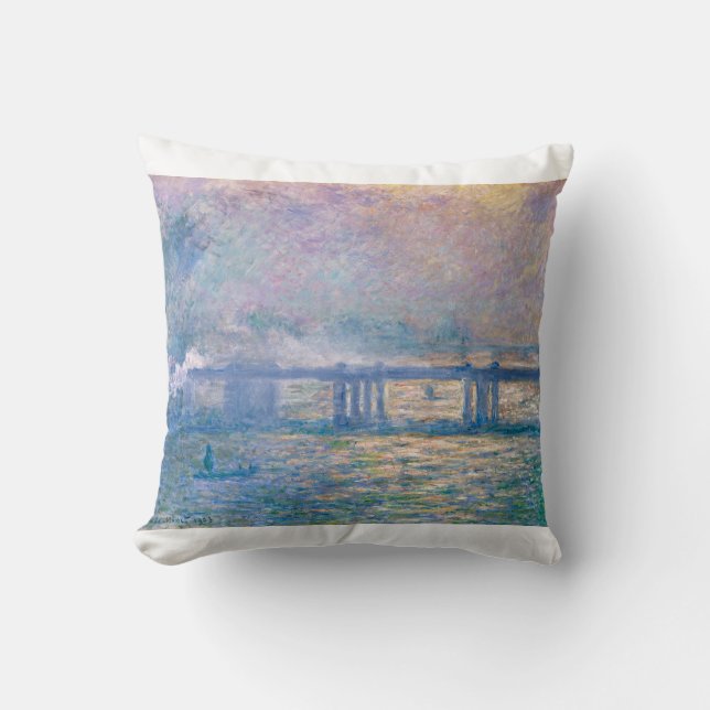 Charing Cross Bridge by Claude Monet Throw Pillow (Front)