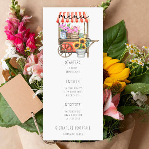Chariot de fleurs à l'aquarelle - Menu de mariage