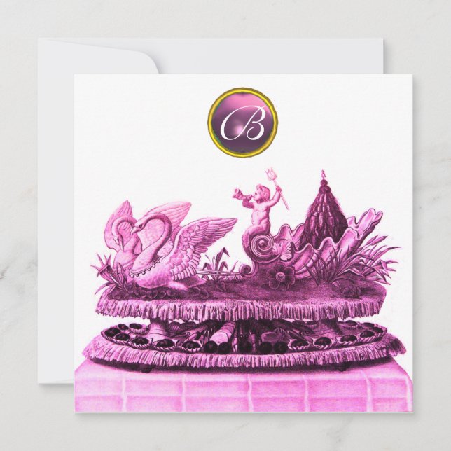 CHARIOT OF SWANS WITH CUPCAKES BEACH WEDDING Ice Invitation (Front)