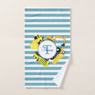 Chariots de construction Bleu rayures Monogramme