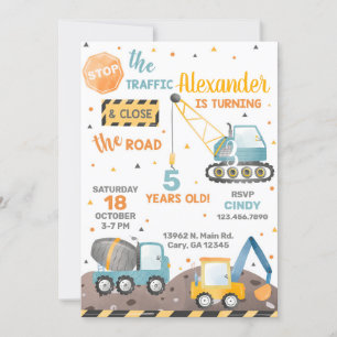 Chariots de construction invitation d'anniversaire
