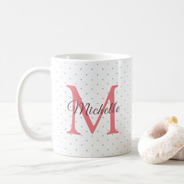 Charisma Red Initial Monogram Custom Your Name Coffee Mug (With Donut)
