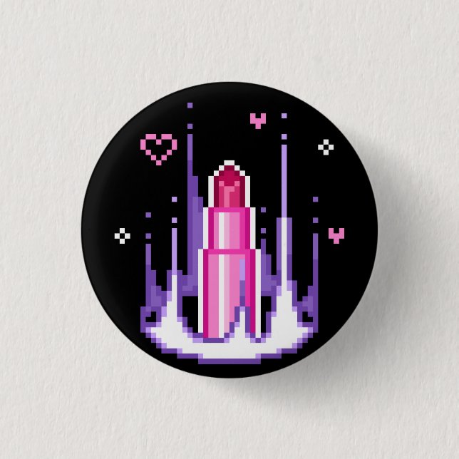 Charisma Stat Gamer Pink Pixel Art Lipstick 1 Inch Round Button (Front)
