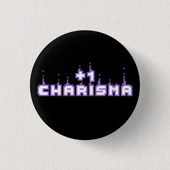 Charisma Stat Gamer Purple Pixel Art Slogan 1 Inch Round Button (Front)