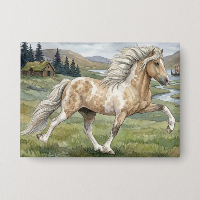 Charismatic Pinto Icelandic Mare watercolor (Front)