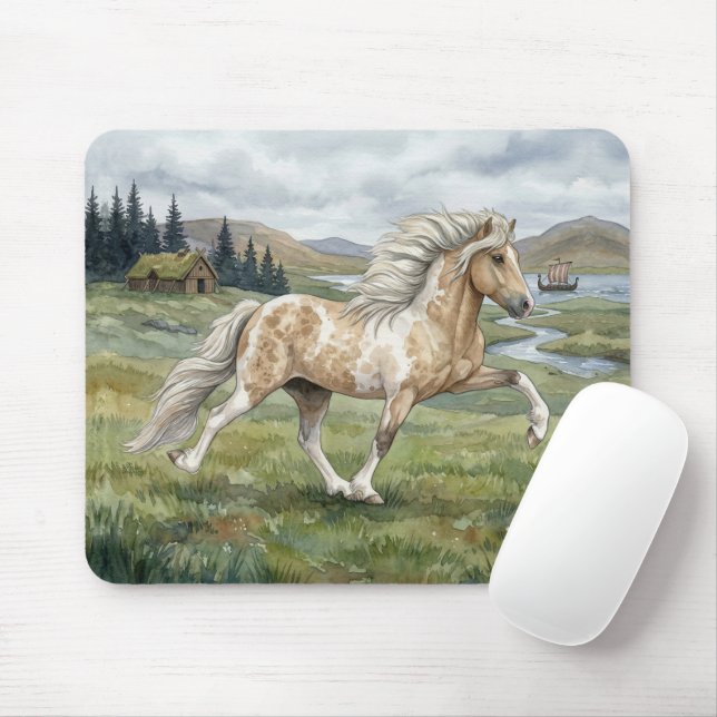 Charismatic Pinto Icelandic Mare watercolor Mouse Pad (With Mouse)