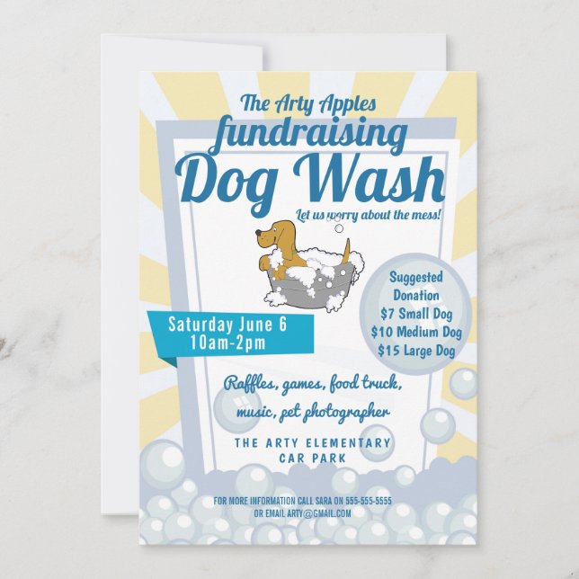 Charity dog wash fundraiser PTA PTO church Invitation (Front)