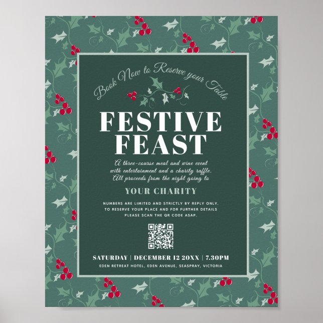 Charity Festive Feast green red Christmas event Poster (Front)