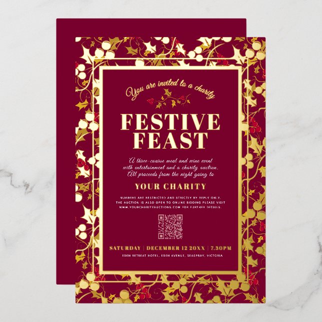 Charity Festive Feast red gold berries Christmas (Front/Back)