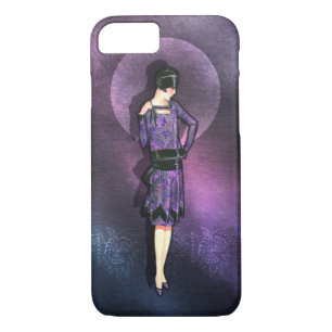 CHARLA, Art Deco Lady in Purple and Teal Blue Case-Mate iPhone Case